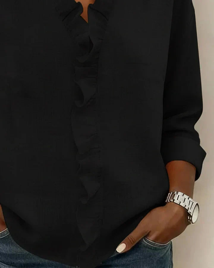 INDIE - BLOUSE WITH RUFFLES, V-NECK AND LONG SLEEVES