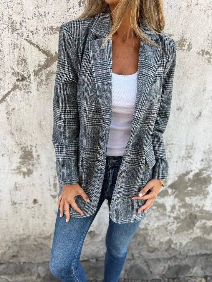 AMELIA - CASUAL CHECK BLAZER WITH LAPELS