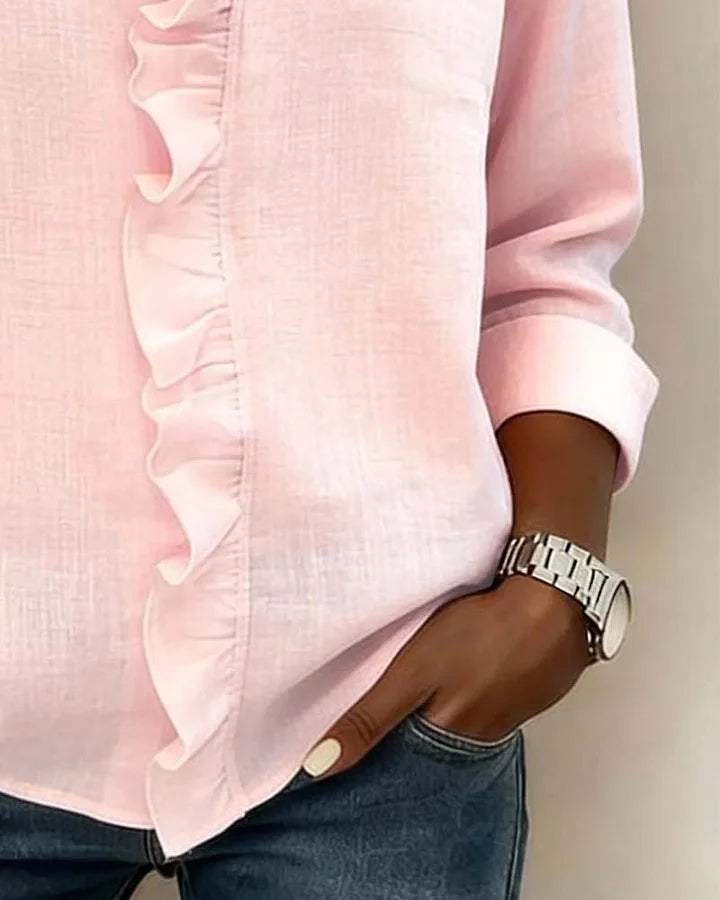 INDIE - BLOUSE WITH RUFFLES, V-NECK AND LONG SLEEVES
