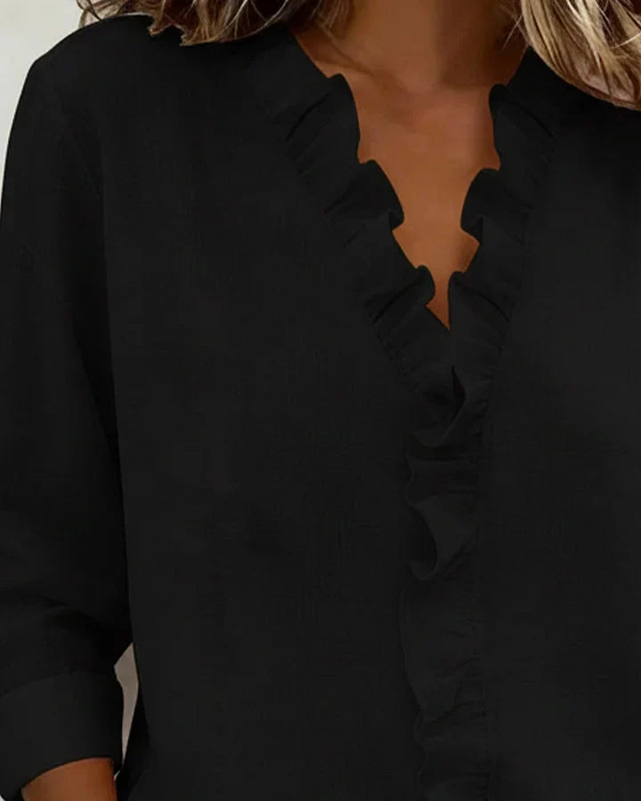 INDIE - BLOUSE WITH RUFFLES, V-NECK AND LONG SLEEVES