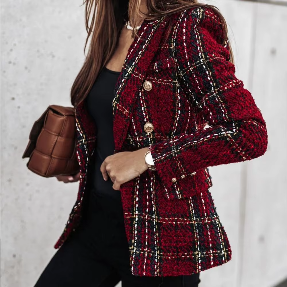 AVERY - MODERN PLAID PRINT DOUBLE BREASTED SPRING BLAZER