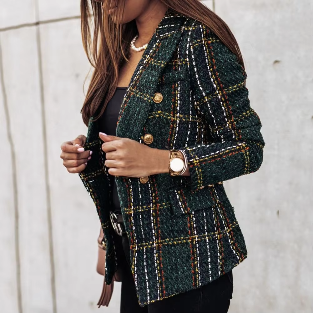 AVERY - MODERN PLAID PRINT DOUBLE BREASTED SPRING BLAZER