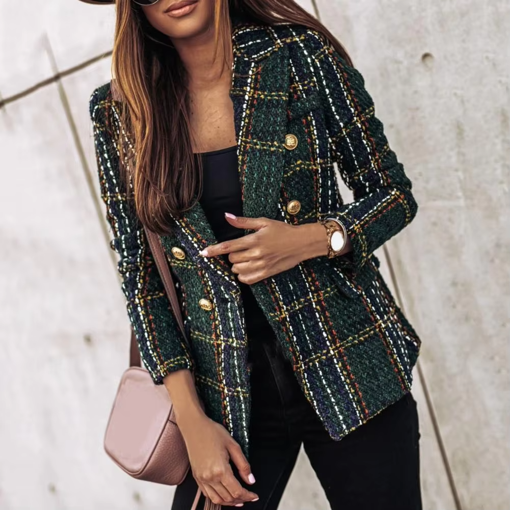 AVERY - MODERN PLAID PRINT DOUBLE BREASTED SPRING BLAZER