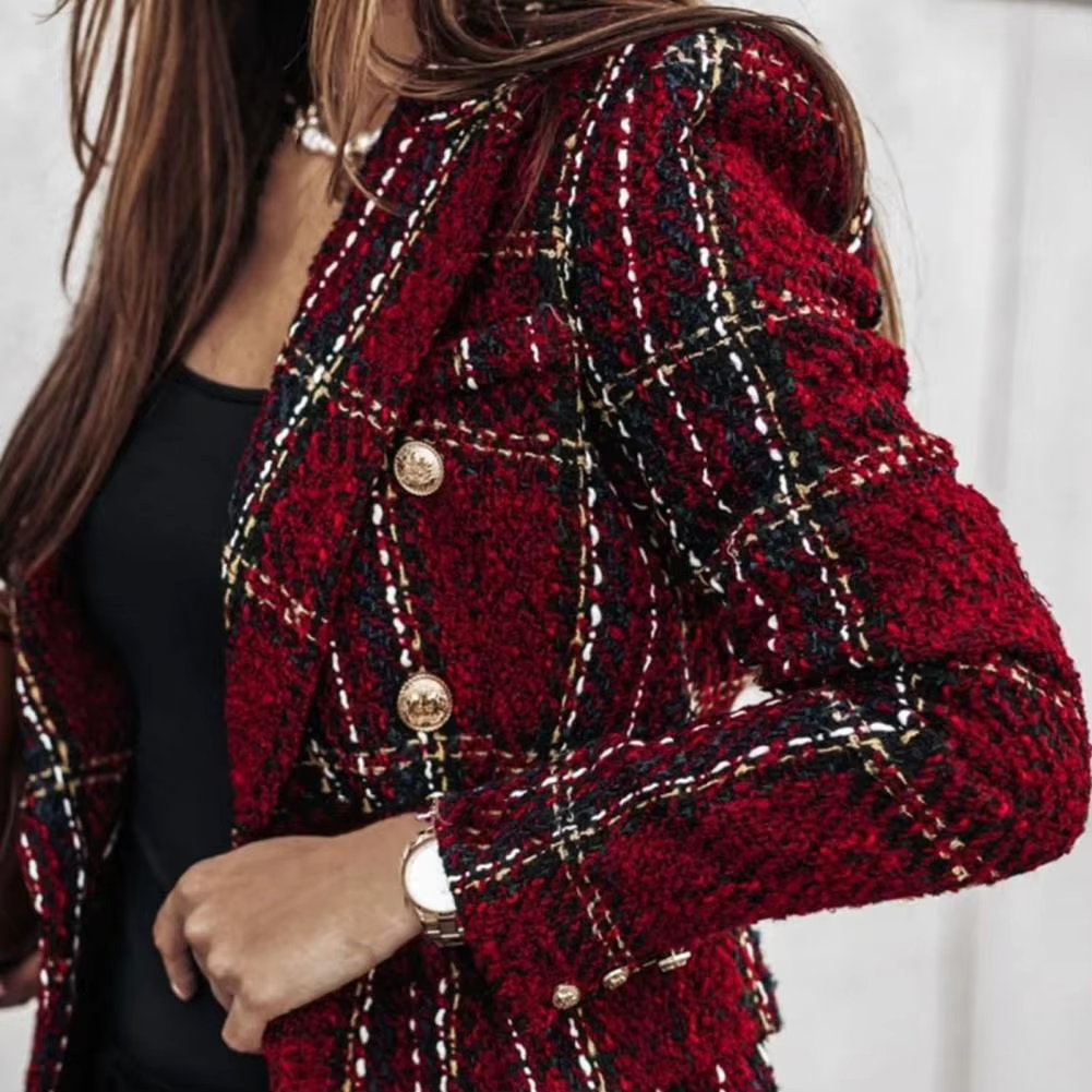 AVERY - MODERN PLAID PRINT DOUBLE BREASTED SPRING BLAZER
