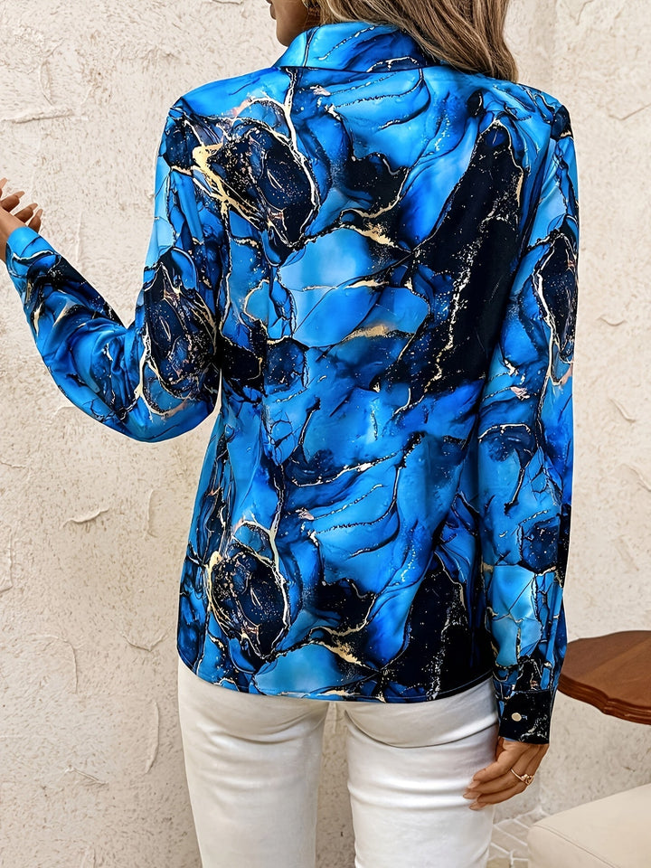 CORVELLA - WATERCOLOUR MARBLE PRINT BLOUSE
