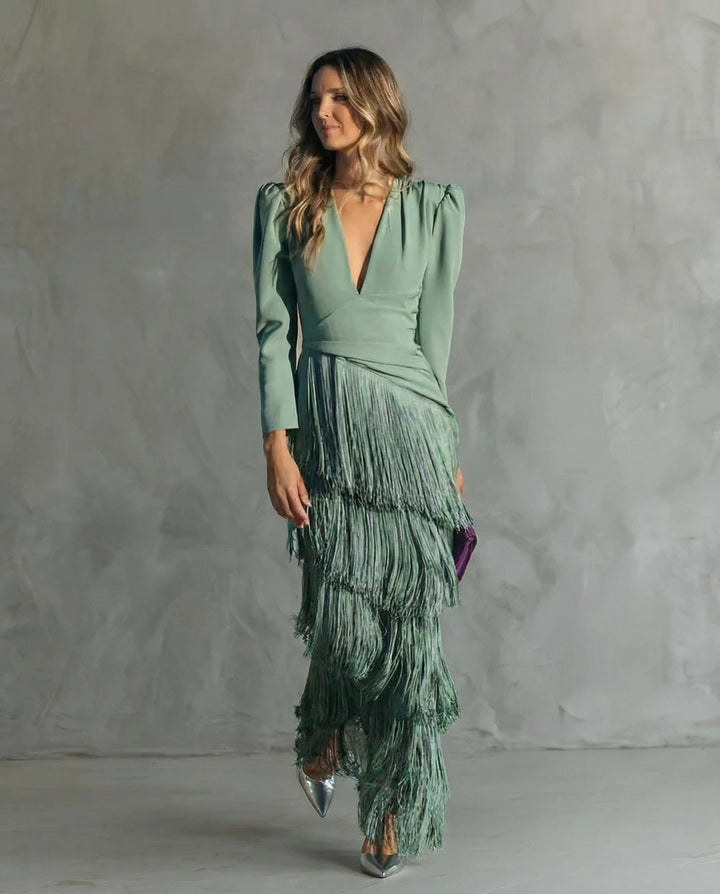 Chiara - Elegant Dress with Fringe Sleeves