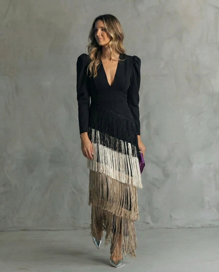 Chiara - Elegant Dress with Fringe Sleeves