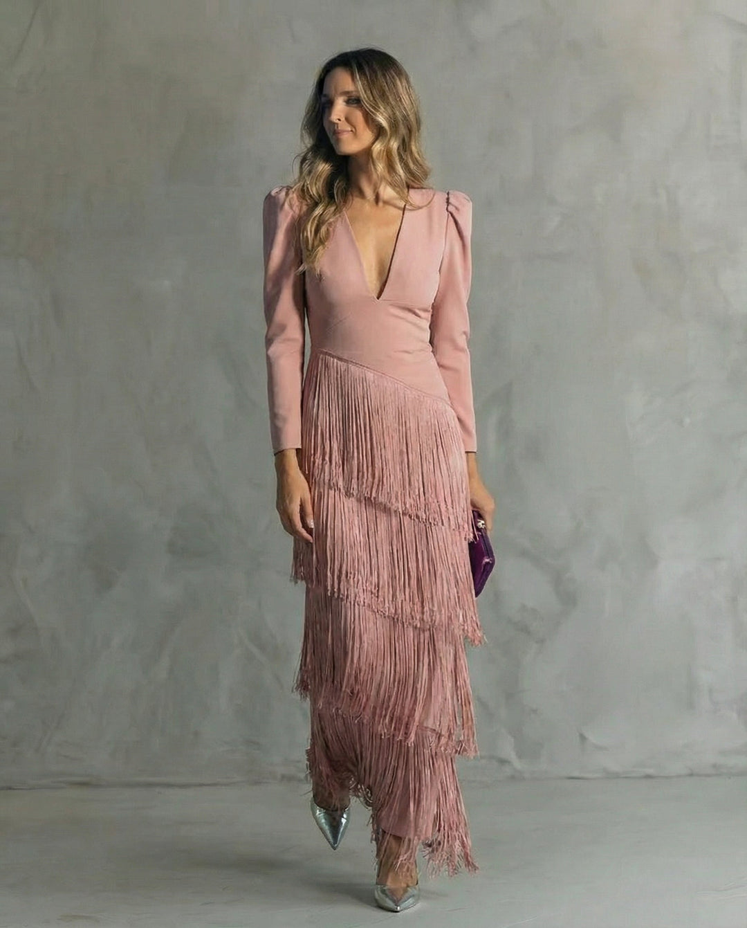 Chiara - Elegant Dress with Fringe Sleeves