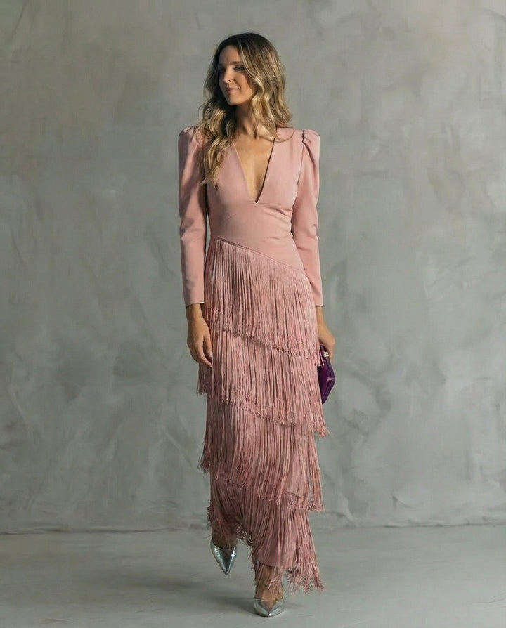 Chiara - Elegant Dress with Fringe Sleeves