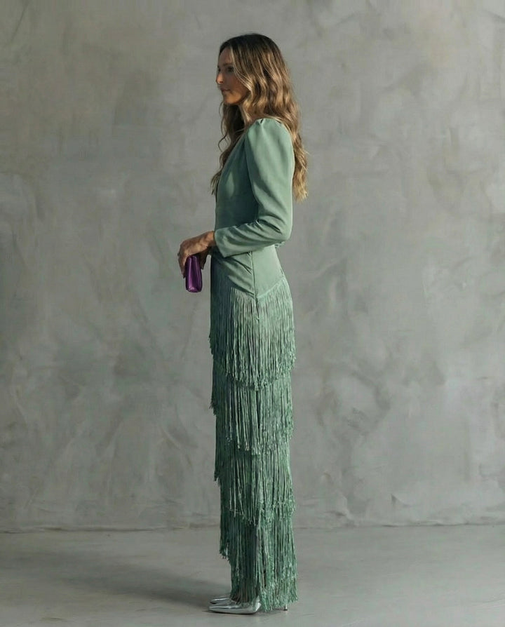 Chiara - Elegant Dress with Fringe Sleeves