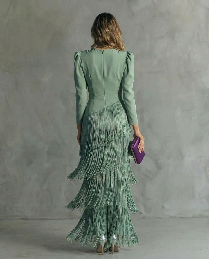 Chiara - Elegant Dress with Fringe Sleeves