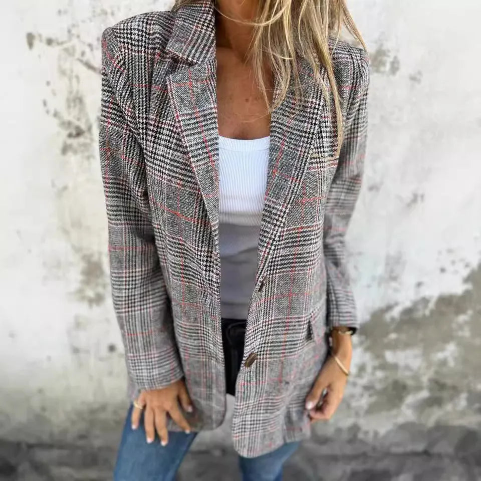 AMELIA - CASUAL CHECK BLAZER WITH LAPELS