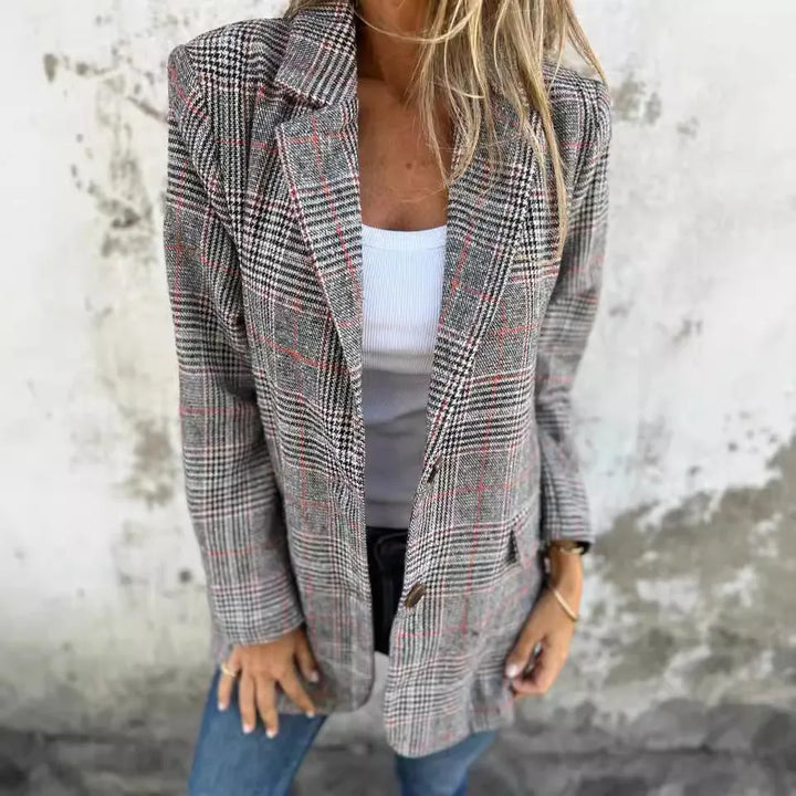 AMELIA - CASUAL CHECK BLAZER WITH LAPELS